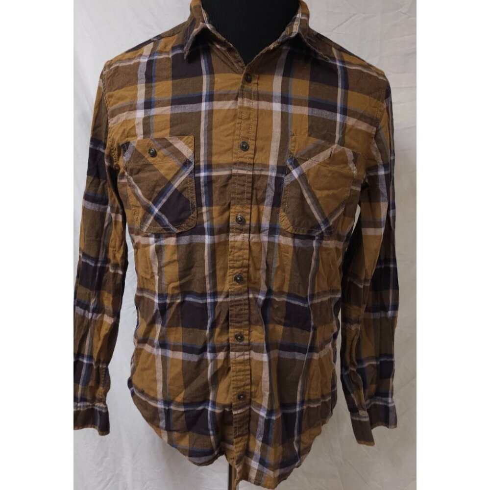 Decree Mens Medium Brown Plaid Long Sleeve Button Up western Cotton Shirt